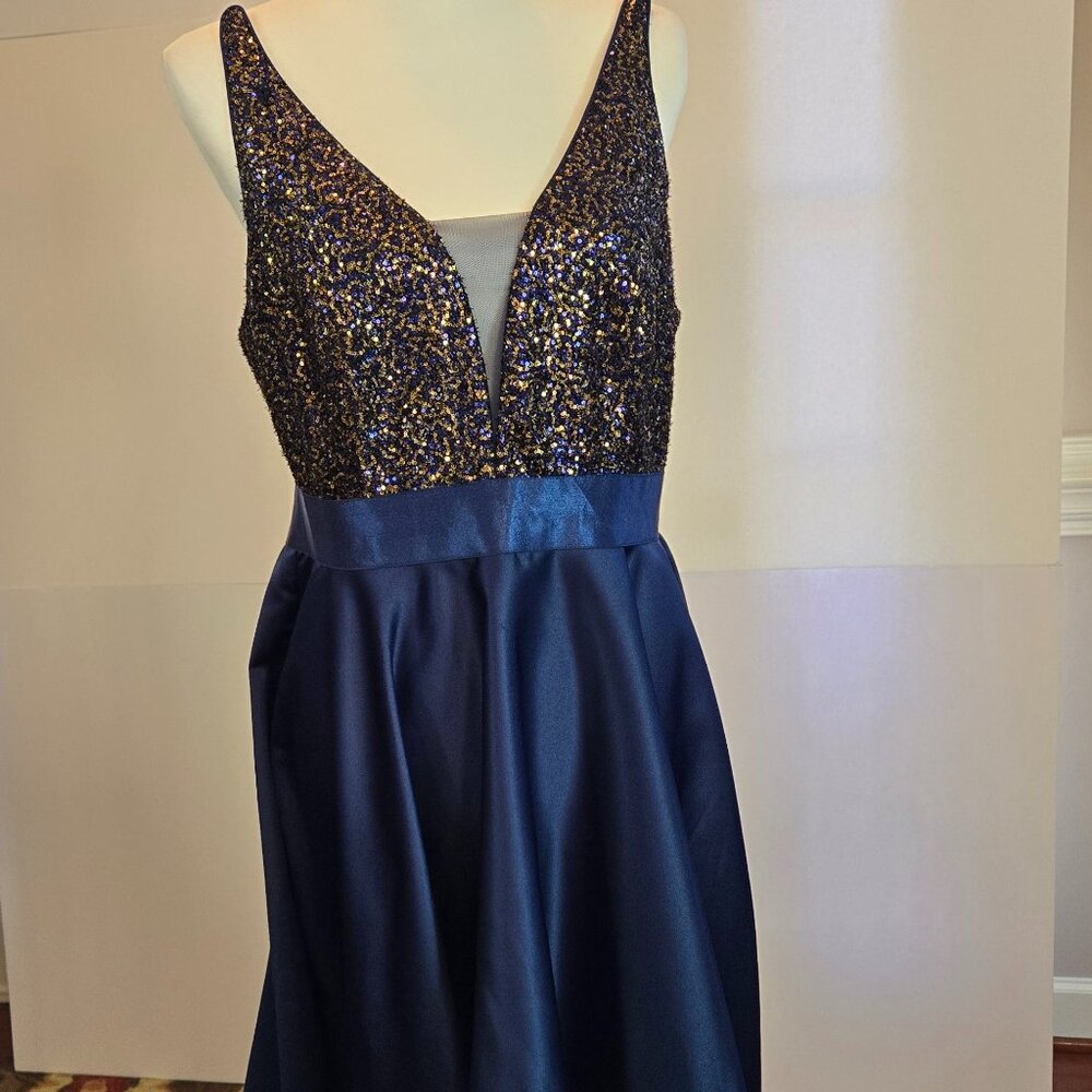 EVER-PRETTY Women's Asymmetric Skirt ,V-Neck, A-line Dress Sz: 2XL Navy Blue - Picture 13 of 16